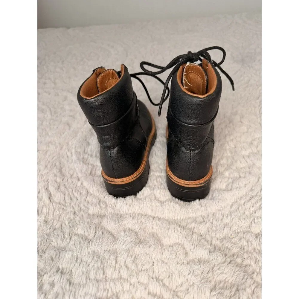Indigo Rd Black Lace-Up Hiking Ankle Boots Women’s Faux Leather Lug Sole Booties